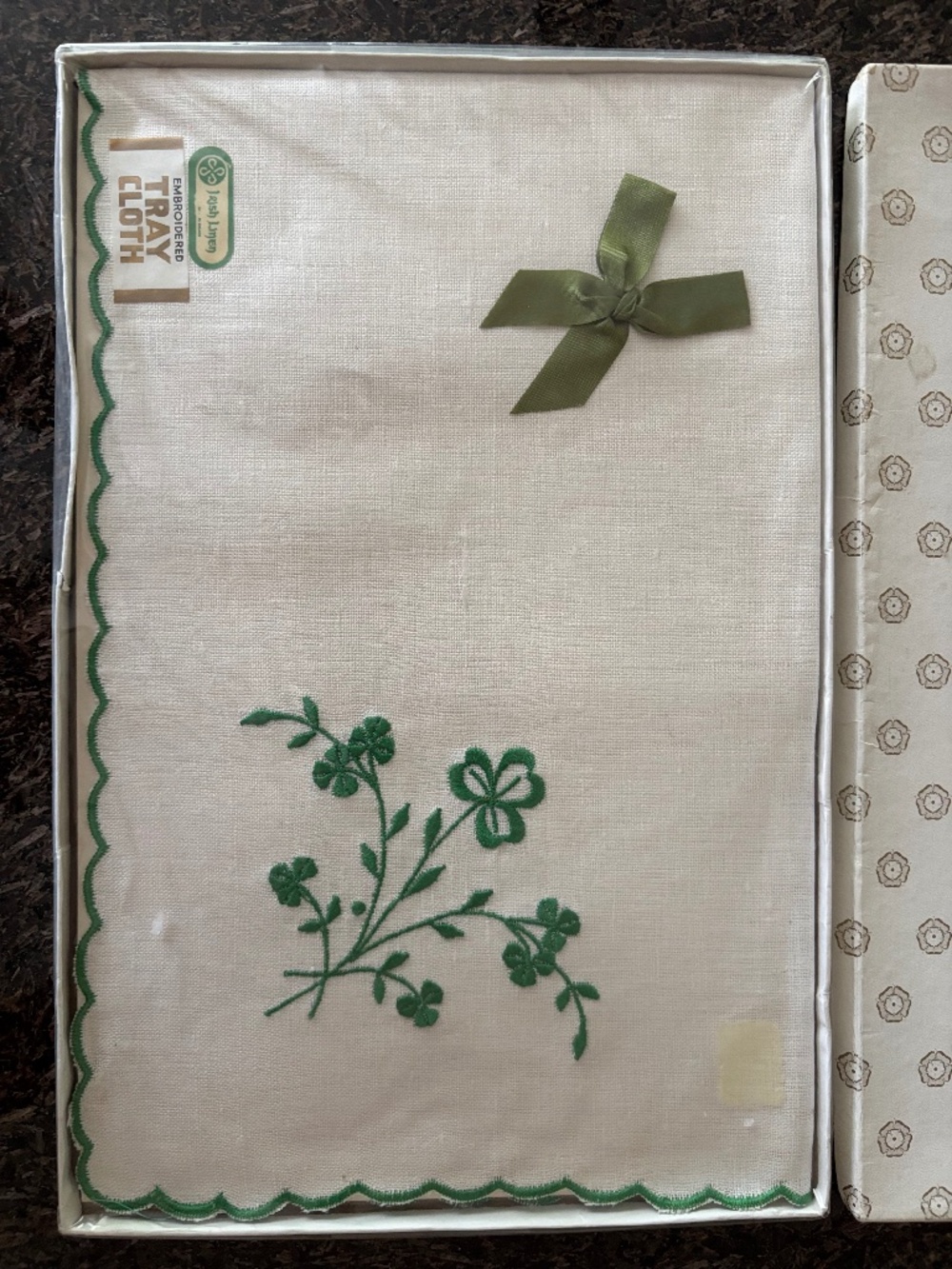 Irish Embroidered Linen Tray Cloth, NIB